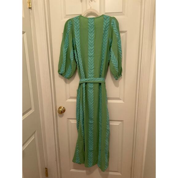AUGUST RESORTWEAR ZAKAR GREEN LAUREL LEAF BALLOON SLEEVE MAXI DRESS SZ XS/S $240 - Picture 7 of 11